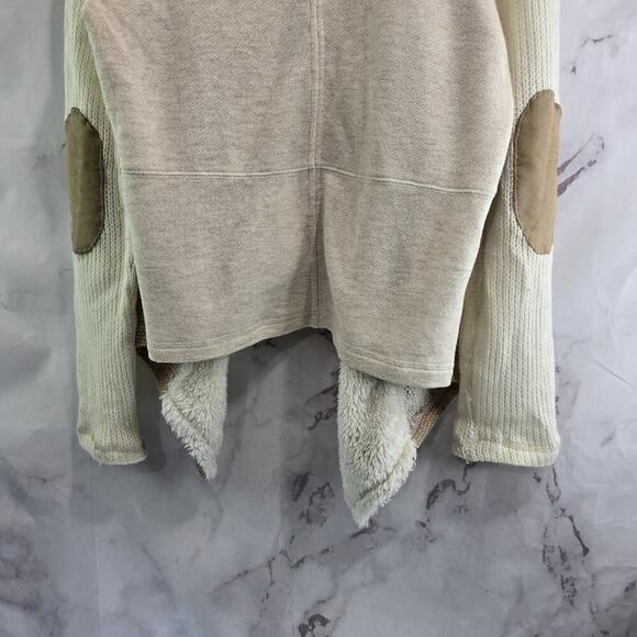 Saturday Sunday Sweater Women Large Cardigan Elbow Pads Brown Sherpa Suede White - Picture 6 of 11